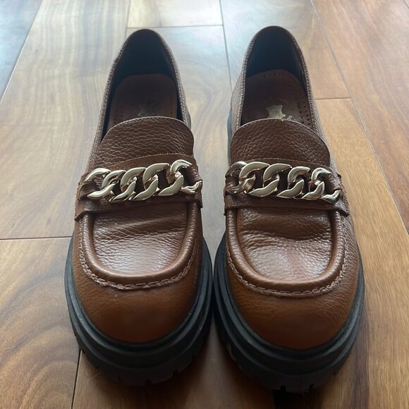 L'INTERVALLE Shoes - Real Leather Chunky Chain Loafers - Brown/Tan | Size 40